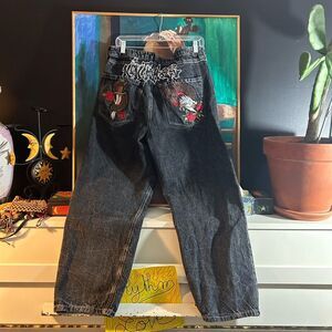 Y2K Ninth Hall Ambush Jeans Mens 34”Black Denim Eagle Baggy Skater Graffiti